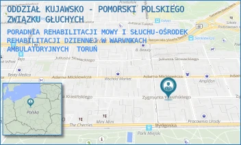 PORADNIA REHABILITACJI MOWY I SŁUCHU-OŚRODEK REHABILITACJI DZIENNEJ W WARUNKACH AMBULATORYJNYCH - ODDZIAŁ KUJAWSKO - POMORSKI POLSKIEGO ZWIĄZKU GŁUCHYCH - ZYGMUNTA KRASIŃSKIEGO 70,  TORUŃ