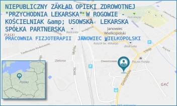 PRACOWNIA FIZJOTERAPII - "KOŚCIELNIAK &amp; USOWSKA" LEKARSKA SPÓŁKA PARTNERSKA - GNIEŹNIEŃSKA 4,  JANOWIEC WIELKOPOLSKI