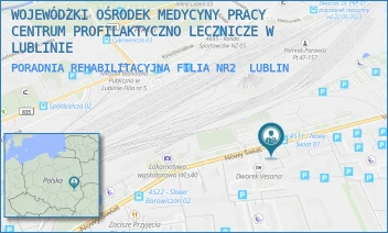 PORADNIA REHABILITACYJNA FILIA NR2 - WOJEWÓDZKI OŚRODEK MEDYCYNY PRACY CENTRUM PROFILAKTYCZNO LECZNICZE W LUBLINIE - NOWY ŚWIAT 38,  LUBLIN