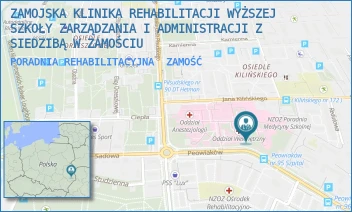 PORADNIA REHABILITACYJNA - ZAMOJSKA KLINIKA REHABILITACJI WYŻSZEJ SZKOŁY ZARZĄDZANIA I ADMINISTRACJI Z SIEDZIBĄ W ZAMOŚCIU - PEOWIAKÓW 1,  ZAMOŚĆ