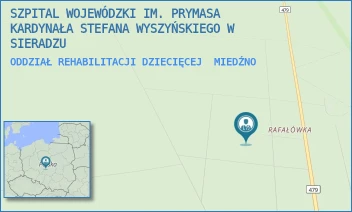 ODDZIAŁ REHABILITACJI DZIECIĘCEJ - SZPITAL WOJEWÓDZKI IM. PRYMASA KARDYNAŁA STEFANA WYSZYŃSKIEGO W SIERADZU - UL. RAFAŁÓWKA 2,  MIEDŹNO