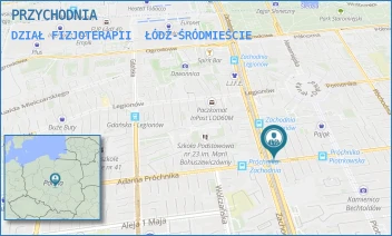 DZIAŁ FIZJOTERAPII - PRZYCHODNIA - UL. ADAMA PRÓCHNIKA 11,  ŁÓDŹ-ŚRÓDMIEŚCIE