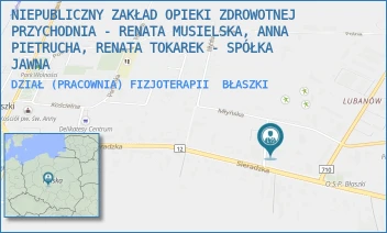DZIAŁ (PRACOWNIA) FIZJOTERAPII - NIEPUBLICZNY ZAKŁAD OPIEKI ZDROWOTNEJ PRZYCHODNIA - RENATA MUSIELSKA, ANNA PIETRUCHA, RENATA TOKAREK - SPÓŁKA JAWNA - UL. SIERADZKA 59,  BŁASZKI