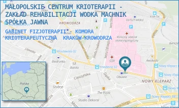 GABINET FIZJOTERAPII - KOMORA KRIOTERAPEUTYCZNA - MAŁOPOLSKIE CENTRUM KRIOTERAPII - ZAKŁAD REHABILITACJI WODKA MACHNIK SPÓŁKA Z OGRANICZONĄ ODPOWIEDZIALNOŚCIĄ - WROCŁAWSKA 1-3,  KRAKÓW-KROWODRZA