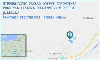 PRACOWNIA FIZJOTERAPII - NIEPUBLICZNY ZAKŁAD OPIEKI ZDROWOTNEJ PRAKTYKA LEKARZA RODZINNEGO W PORĘBIE WIELKIEJ - UL. PORĘBA WIELKA 278,  PORĘBA WIELKA