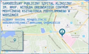 DZIENNY ODDZIAŁ REHABILITACJI OGÓLNOUSTROJOWEJ - SAMODZIELNY PUBLICZNY SZPITAL KLINICZNY IM. PROF. WITOLDA ORŁOWSKIEGO CENTRUM MEDYCZNEGO KSZTAŁCENIA PODYPLOMOWEGO W WARSZAWIE - CZERNIAKOWSKA 231,  WARSZAWA ŚRÓDMIEŚCIE