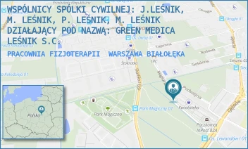 PRACOWNIA FIZJOTERAPII - WSPÓLNICY SPÓLKI CYWILNEJ: J.LEŚNIK, M. LEŚNIK, P. LEŚNIK, M. LEŚNIK DZIAŁAJĄCY POD NAZWĄ: GREEN MEDICA LEŚNIK S.C. - MAGICZNA 6/3,  WARSZAWA BIAŁOŁĘKA