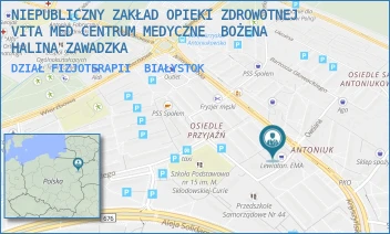 DZIAŁ FIZJOTERAPII - NIEPUBLICZNY ZAKŁAD OPIEKI ZDROWOTNEJ  VITA MED CENTRUM MEDYCZNE  BOŻENA HALINA ZAWADZKA - ANTONIUKOWSKA 11,  BIAŁYSTOK
