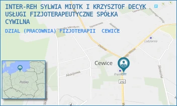 DZIAL (PRACOWNIA) FIZJOTERAPII - INTER-REH SYLWIA MIOTK I KRZYSZTOF DECYK USŁUGI FIZJOTERAPEUTYCZNE SPÓŁKA CYWILNA - OSIEDLE NA WZGÓRZU 35,  CEWICE