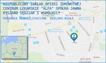 PORADNIA REHABILITACYJNA - NIEPUBLICZNY ZAKŁAD OPIEKI ZDROWOTNEJ CENTRUM LEKARSKIE "ALFA" SPÓŁKA JAWNA RYSZARD SĘDZIAK I WSPÓLNICY - UL. GRAŻYNY 9,  BIELSKO-BIAŁA