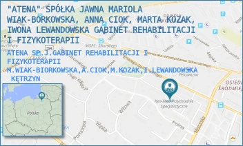 ATENA SP.J.GABINET REHABILITACJI I FIZYKOTERAPII M.WIAK-BIORKOWSKA,A.CIOK,M.KOZAK,I.LEWANDOWSKA - "ATENA" SPÓŁKA JAWNA ANNA CIOK, MARTA KOZAK, IWONA LEWANDOWSKA GABINET REHABILITACJI I FIZYKOTERAPII - IGNACEGO DASZYŃSKIEGO 31,  KĘTRZYN