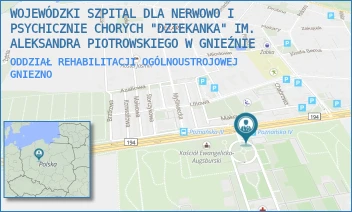 ODDZIAŁ REHABILITACJI OGÓLNOUSTROJOWEJ - WOJEWÓDZKI SZPITAL DLA NERWOWO I PSYCHICZNIE CHORYCH "DZIEKANKA" IM. ALEKSANDRA PIOTROWSKIEGO W GNIEŹNIE - POZNAŃSKA 15,  GNIEZNO