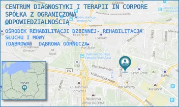 OŚRODEK REHABILITACJI DZIENNEJ- REHABILITACJA SŁUCHU I MOWY
(DĄBROWA) - CENTRUM DIAGNOSTYKI I TERAPII IN CORPORE SPÓŁKA Z OGRANICZONĄ ODPOWIEDZIALNOŚCIĄ - UL. KARDYNAŁA STEFANA WYSZYŃSKIEGO 1,  DĄBROWA GÓRNICZA